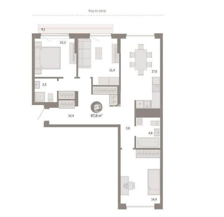3-комн квартира улица Академика Ландау