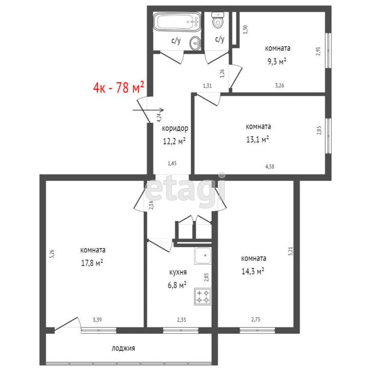 4-комн квартира улица Серафимы Дерябиной