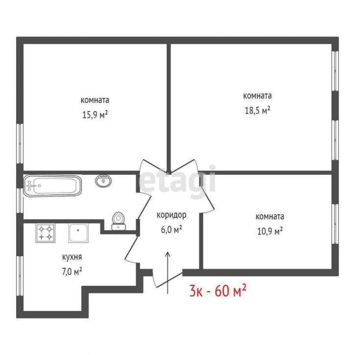 3-комн квартира проспект Ленина