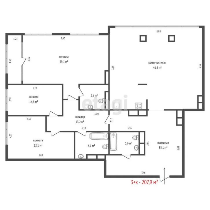 3-комн квартира Олимпийская набережная