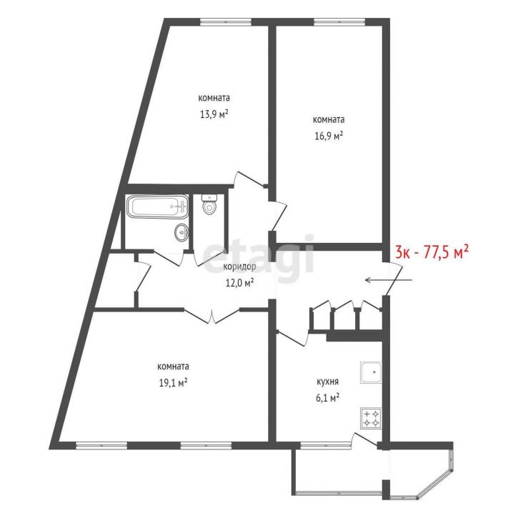 3-комн квартира улица Анны Бычковой