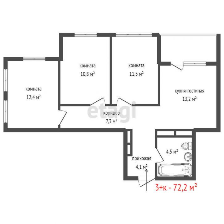 3-комн квартира улица Краснолесья