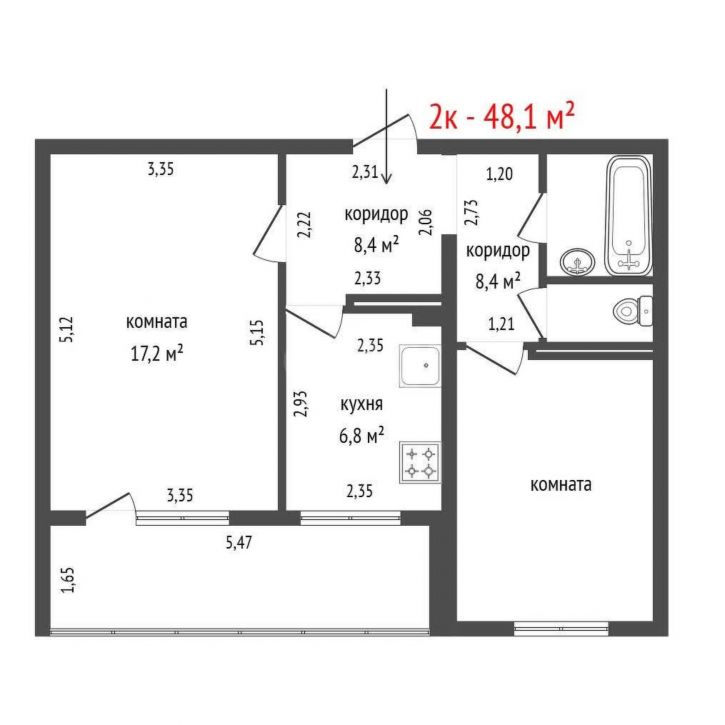 2-комн квартира улица Чкалова
