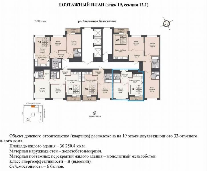 1-комн квартира в новом доме улица Льва Люльева