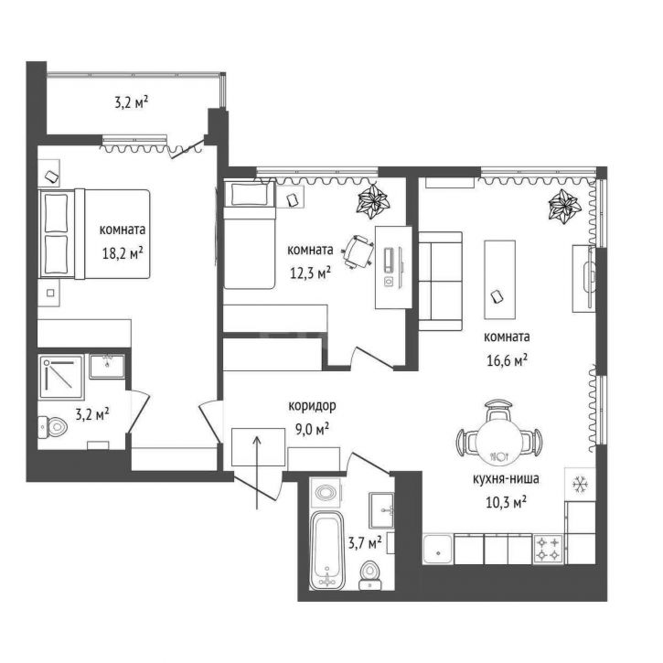 2-комн квартира в новом доме проспект Космонавтов