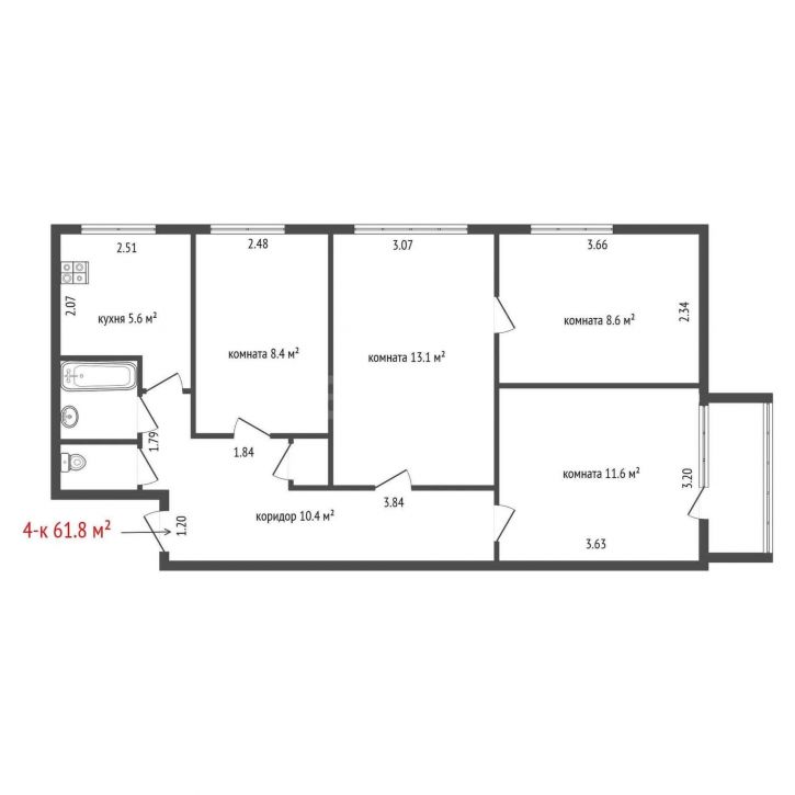 4-комн квартира Шефская улица