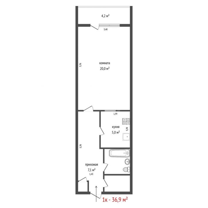 1-комн квартира Парковый переулок