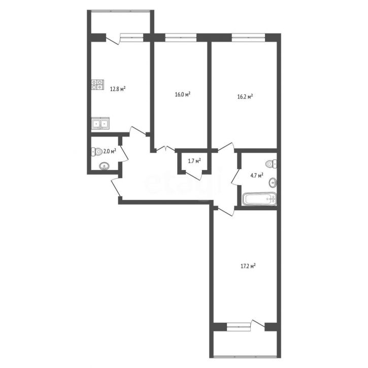 3-комн квартира Лучистая улица
