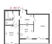 2-комн, 48.7кв м, этаж 9/10 улица Фурманова