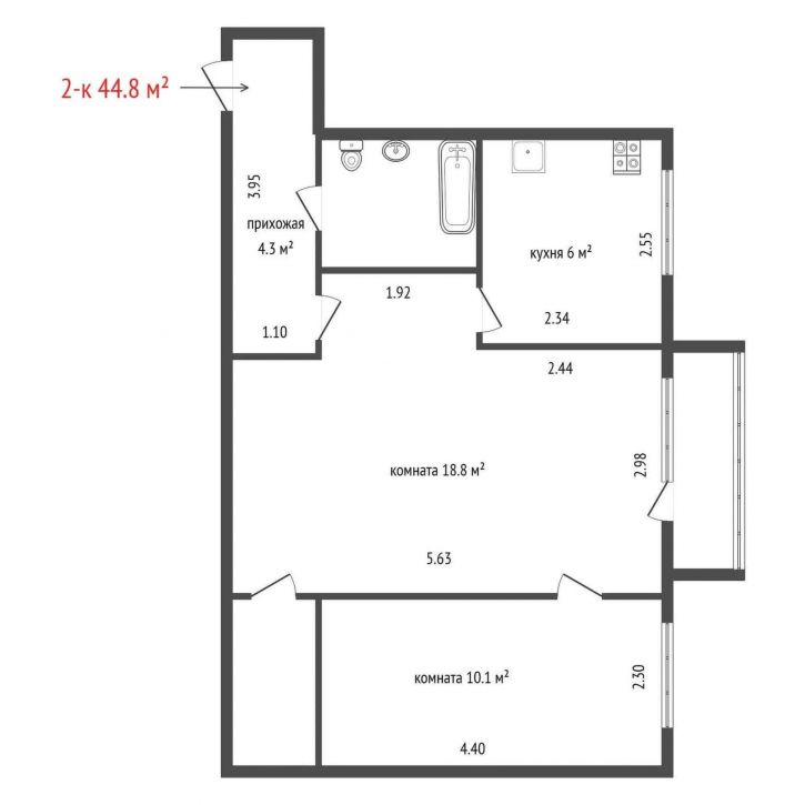 2-комн квартира улица Мира