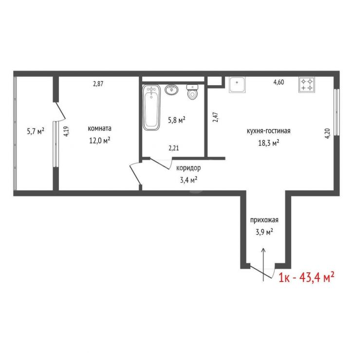 1-комн квартира Абрикосовая улица
