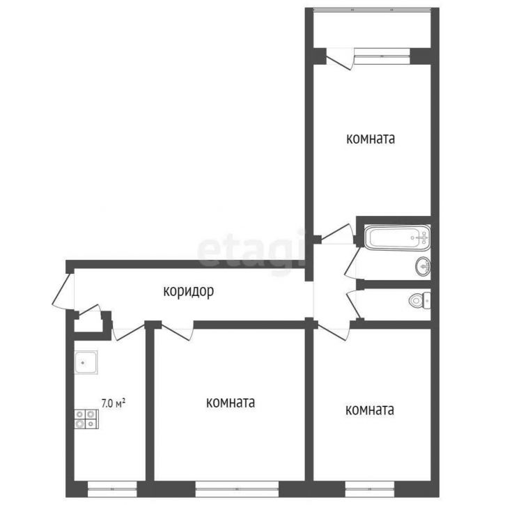 3-комн квартира улица Крауля