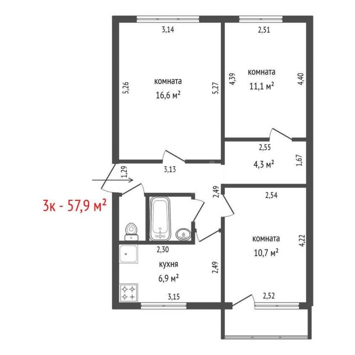 3-комн квартира улица Пальмиро Тольятти