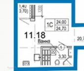 1-комн, 24.2кв м, этаж 18/26 Новостроя 5