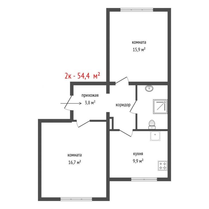 2-комн квартира улица Анатолия Мехренцева
