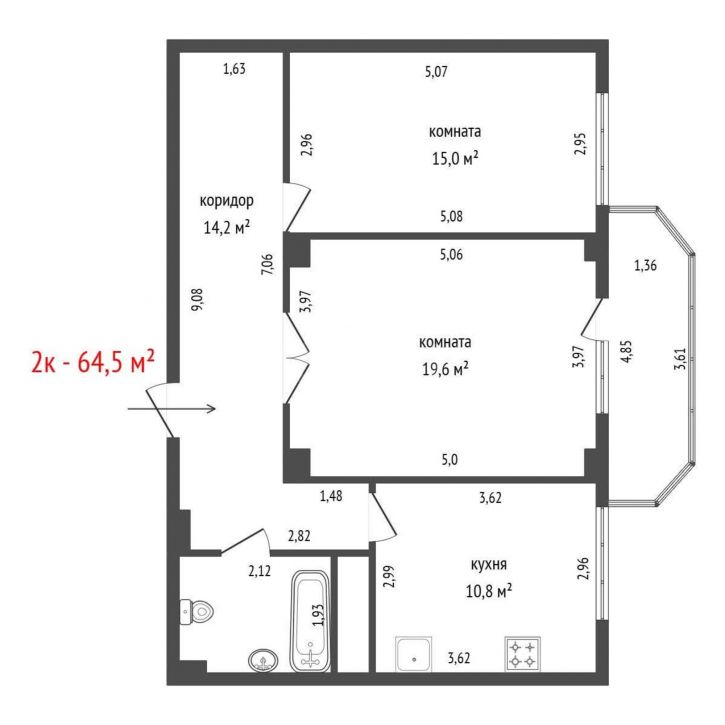 2-комн квартира улица Мира