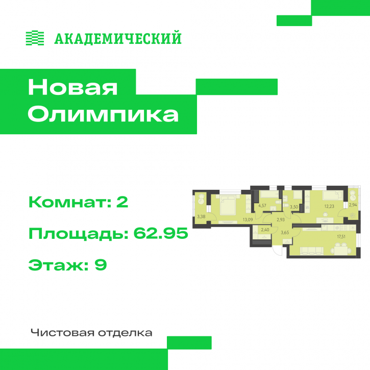 2-комн квартира в новом доме улица Академика Парина, дом 13.2