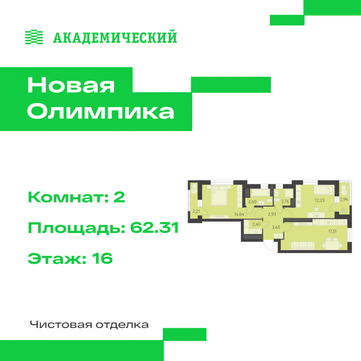2-комн квартира в новом доме улица Академика Парина, дом 13.2