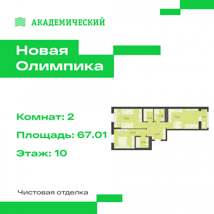 2-комн квартира в новом доме улица Академика Парина, дом 13.2