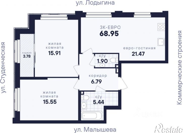 2-комн квартира в новом доме улица Лодыгина, 16,  д. 16