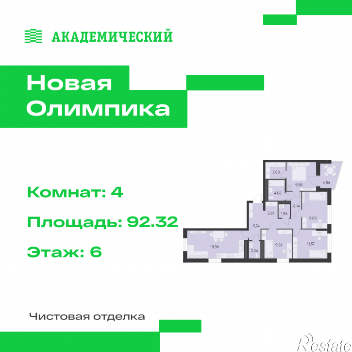 4-комн квартира в новом доме улица Академика Парина, дом 13.2
