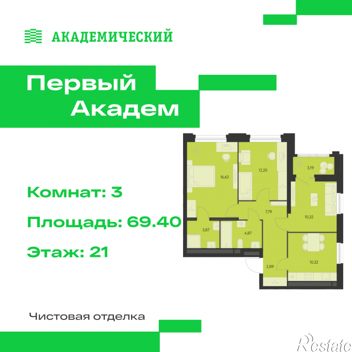 3-комн квартира в новом доме улица Краснолесья, дом 4.5.2