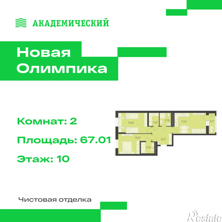 2-комн квартира в новом доме улица Академика Парина, дом 13.2