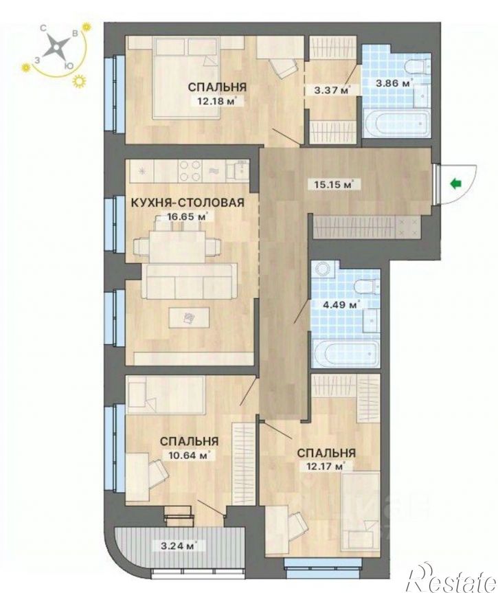 3-комн квартира в новом доме ул Авангардная, 3,  д. 3