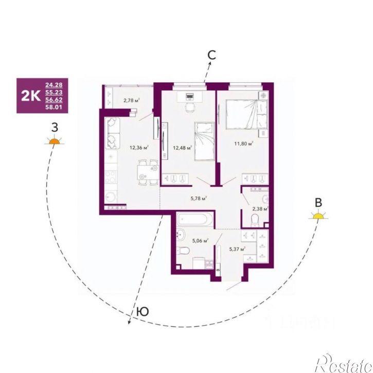 2-комн квартира в новом доме пр-кт Космонавтов, 103а,  д. 103а