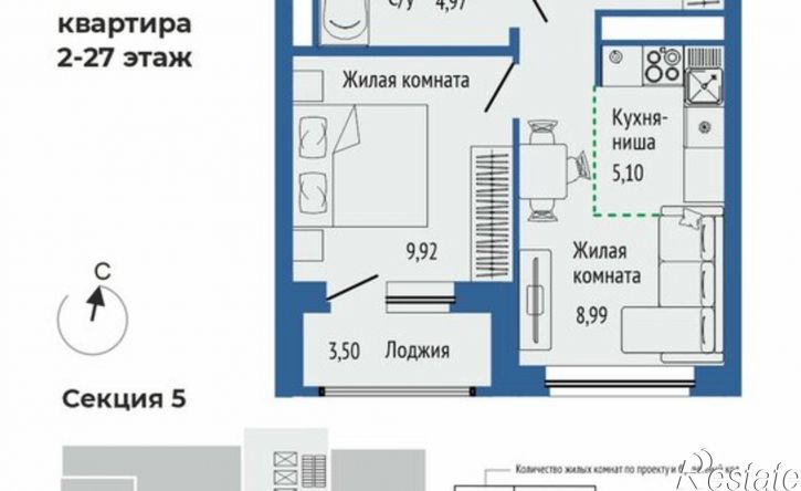 2-комн квартира в новом доме жилой район Южная Ботаника, ЖК Орбита