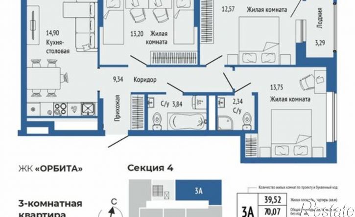 3-комн квартира в новом доме жилой район Южная Ботаника, ЖК Орбита