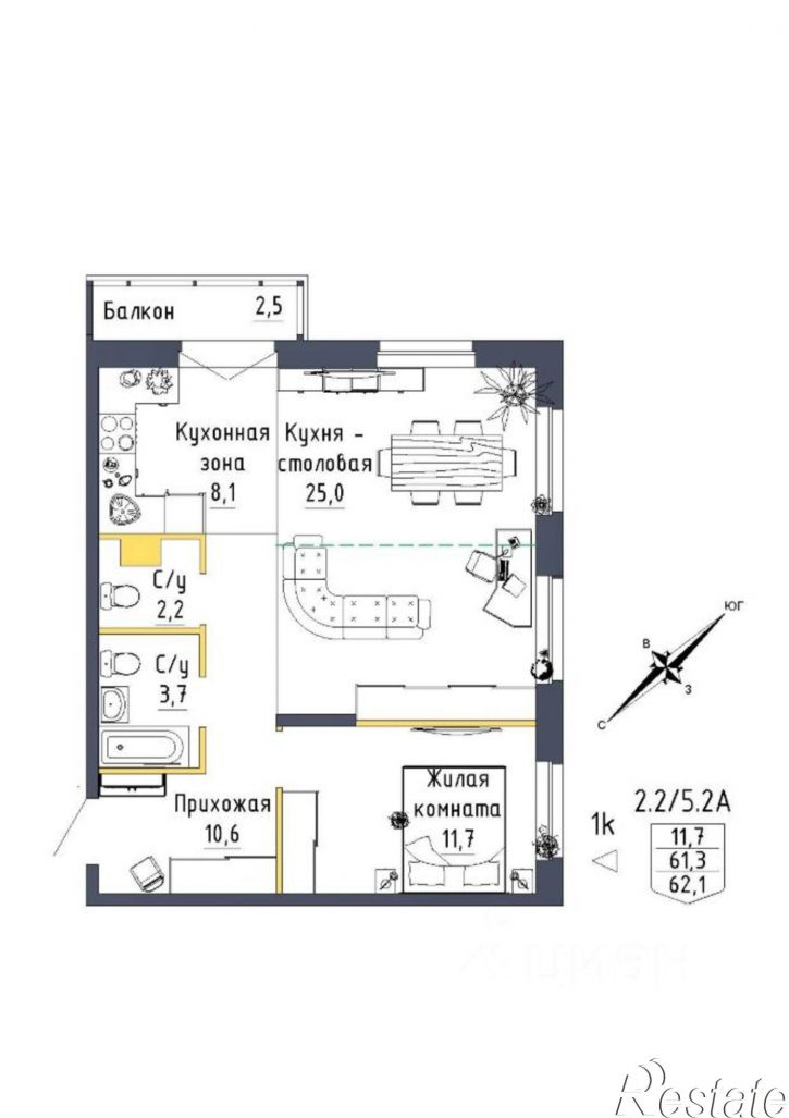 2-комн квартира в новом доме