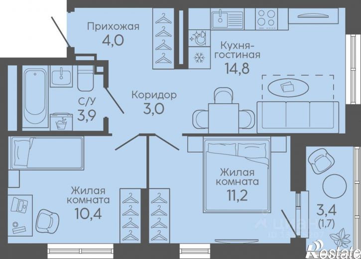 2-комн квартира в новом доме Новосинарский б-р, 2,  д. 2