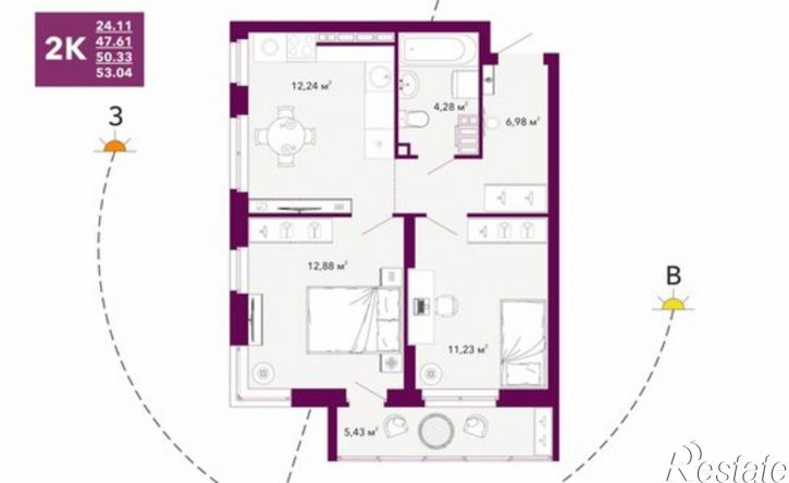 2-комн квартира в новом доме пр-кт Космонавтов, 103а,  д. 103а
