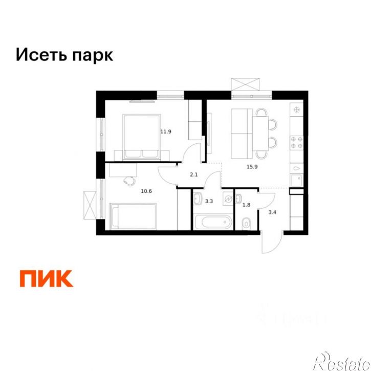 2-комн квартира в новом доме ул Хуторская, 1/2,  д. 1/2