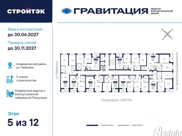 1-комн квартира в новом доме улица Рябинина