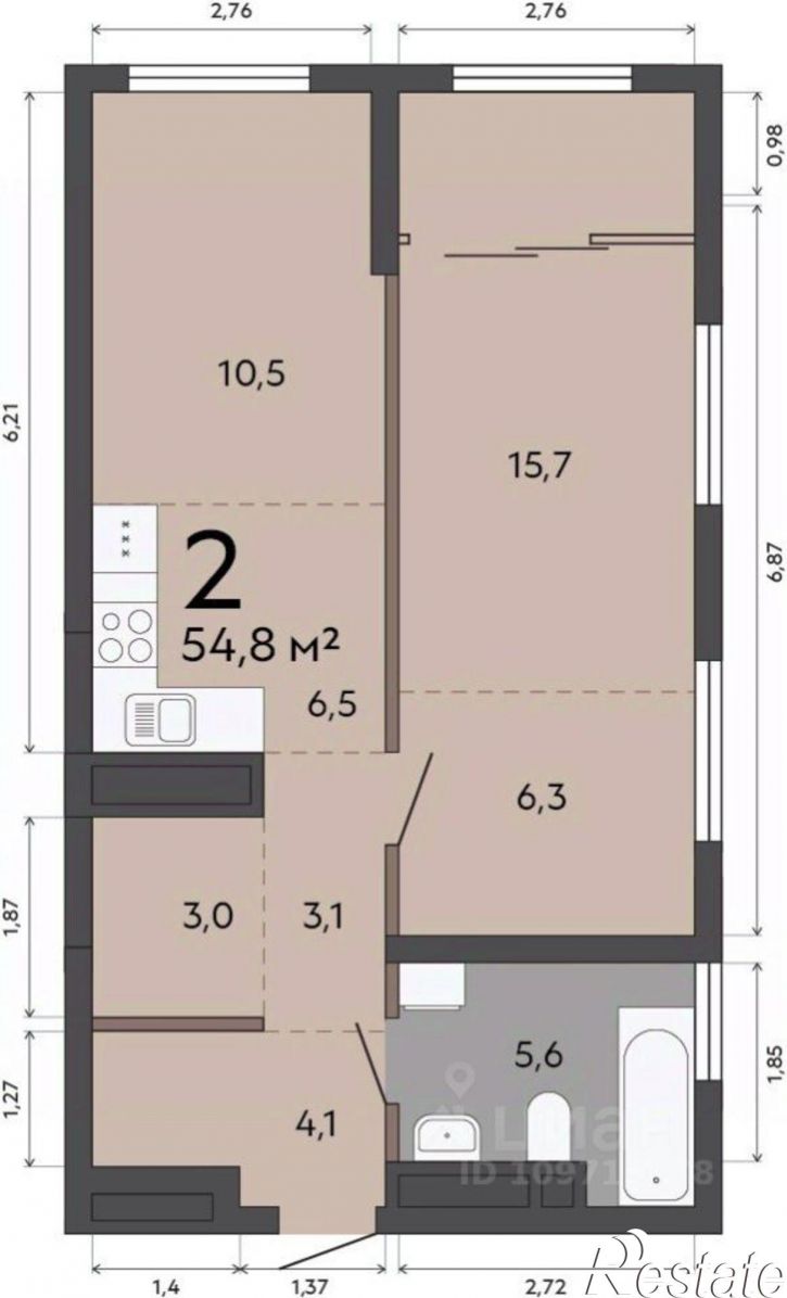 2-комн квартира в новом доме Сосновый пер, 2Б,  д. 2Б