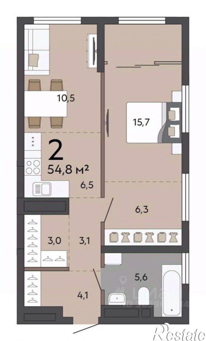 2-комн квартира в новом доме Сосновый пер, 2Б,  д. 2Б
