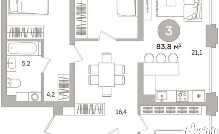 3-комн квартира в новом доме Северный пер, 2 2,  д. 2 2,  к. 2