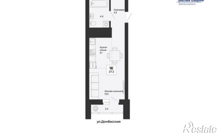 1-комн квартира в новом доме Верхний пер, 3,  д. 3