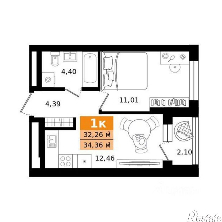 1-комн квартира в новом доме ул Монтерская, 3 3,  д. 3 3,  к. 3