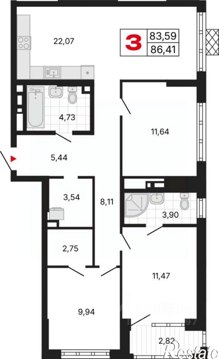 3-комн квартира в новом доме ул Шаумяна, 15,  д. 15
