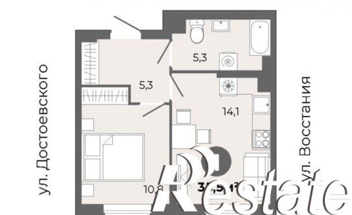 1-комн квартира в новом доме улица Восстания, 135,  д. 135