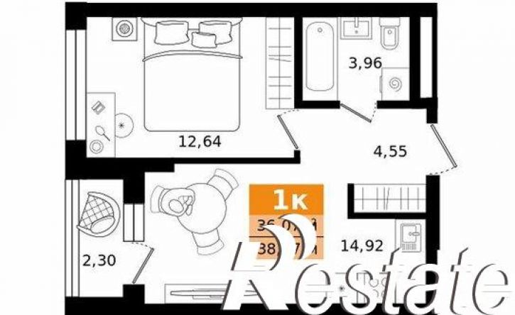 1-комн квартира в новом доме Монтёрская улица, 3 к3,  д. 3 к3