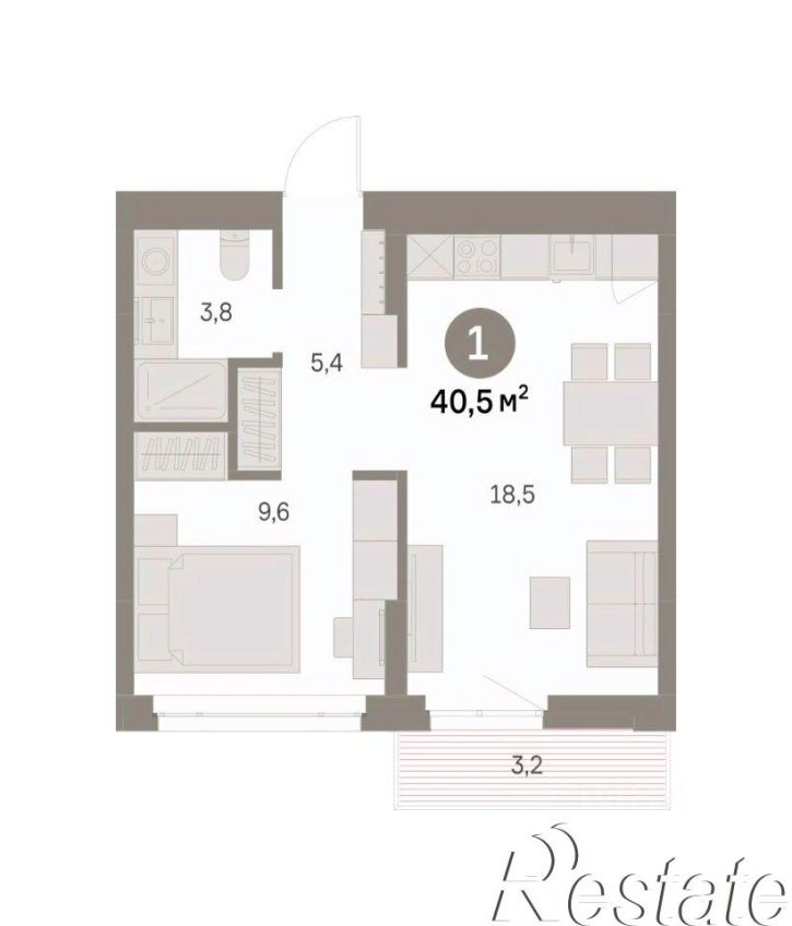 1-комн квартира в новом доме улица Академика Ландау, 7Г,  д. 7Г