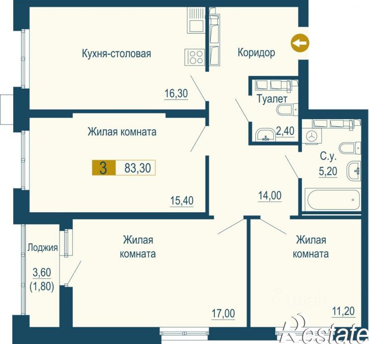 3-комн квартира в новом доме улица Татищева, 107,  д. 107