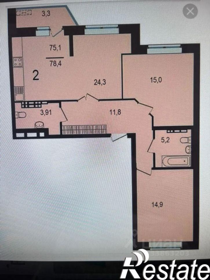 3-комн квартира Машинная улица, 44 к1,  д. 44 к1