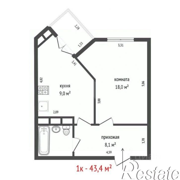 1-комн квартира улица Циолковского, 27,  д. 27