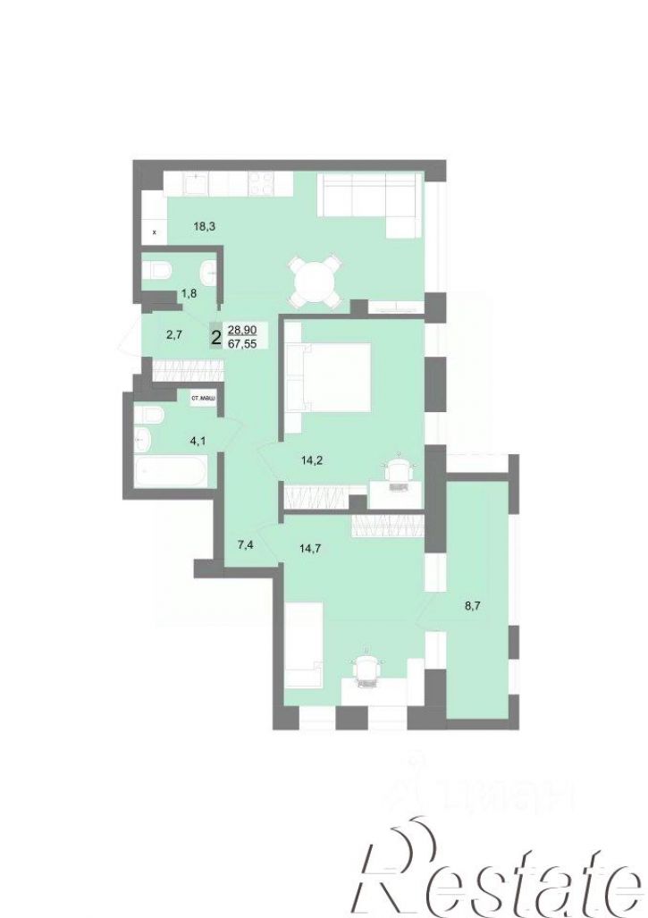 2-комн квартира в новом доме улица Репина, 24,  д. 24
