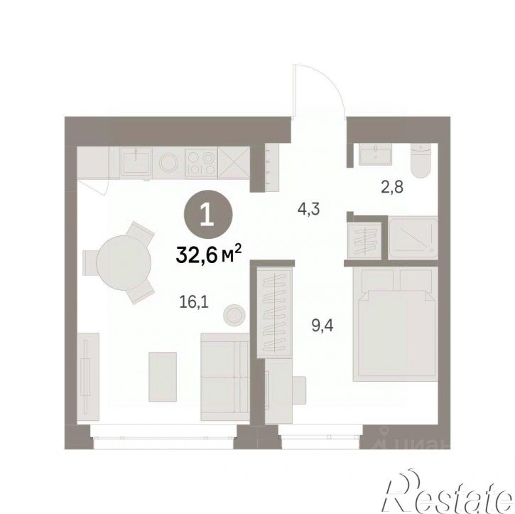 1-комн квартира в новом доме улица Академика Ландау, 7Г,  д. 7Г